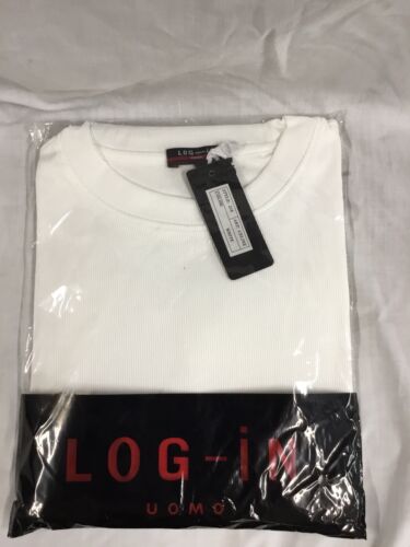 Mens Dressy T-Shirt LOG-IN UOMO Soft Crew Neck Corded 218 white (new)