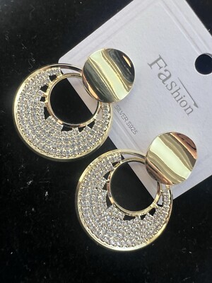  Ohrhänger, goldfarben vergoldet Halbmond Design mit Kristallpavé