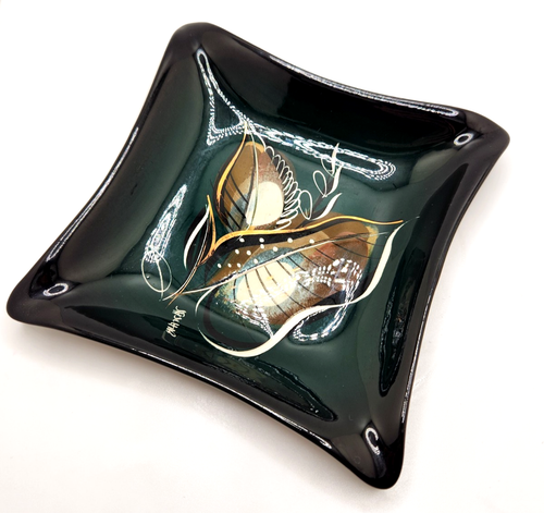 Sascha Brastoff Signed Mid Century Modern Deep Green Ashtray w/ Abstract Leaves - Picture 5 of 7