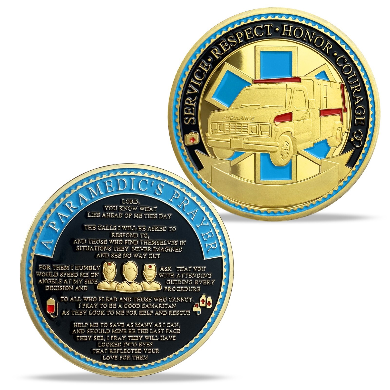 EMS First Responder Challenge Coin Prayer Collectible Coin With Ambulance Logo