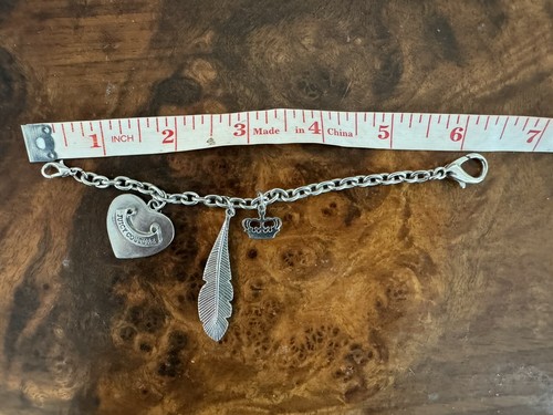 juicy couture bag charm with 3 charms heart leaf crown clip silver tone - Picture 2 of 3