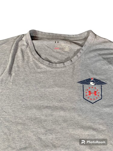 UNDER ARMOUR HOME OF THE BRAVE EAGLE GRAY T-SHIRT MENS L HEAT GEAR LOOSE