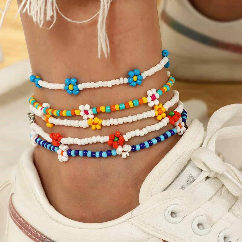 Women Ankle Bracelet Flower Colorful Anklet Foot Chain Boho Beach Beads Jewelry
