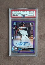 2018 Chrome Chris Torres 1st Bowman Purple Refractor Auto /250 PSA 10 Gem Mint