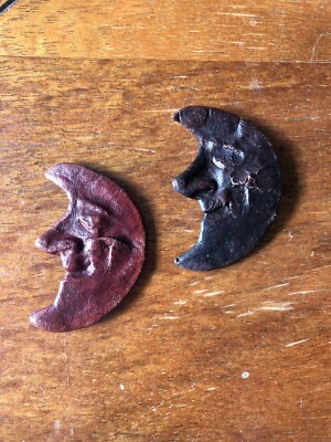 Accessorize Your Outfit: Leather Crescent Moons with Smiling Faces Brooch Pins