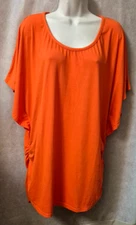 Jennifer Lauren Plus Woman's Orange Top-Batwing Sleeves-Ruched Sides-Size 2X-EUC