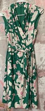 ELIZA J Fit and Flare Green Floral Sleeveless Dress Front Pleated Sz 2 Lined