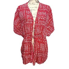 Victoria's Secret Kimono Robe Women OS Red White Heart Print Tie Front Romantic