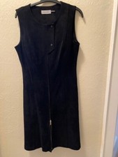 Black Suede Calvin Klein Dress/Jumper, front gold zipper from neckline to hem
