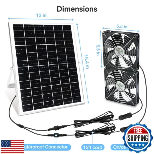 Fanspex IP67 Waterproof Solar Dual Fan Kit for outside Chicken Coop, 25W Sola - Picture 3 of 5
