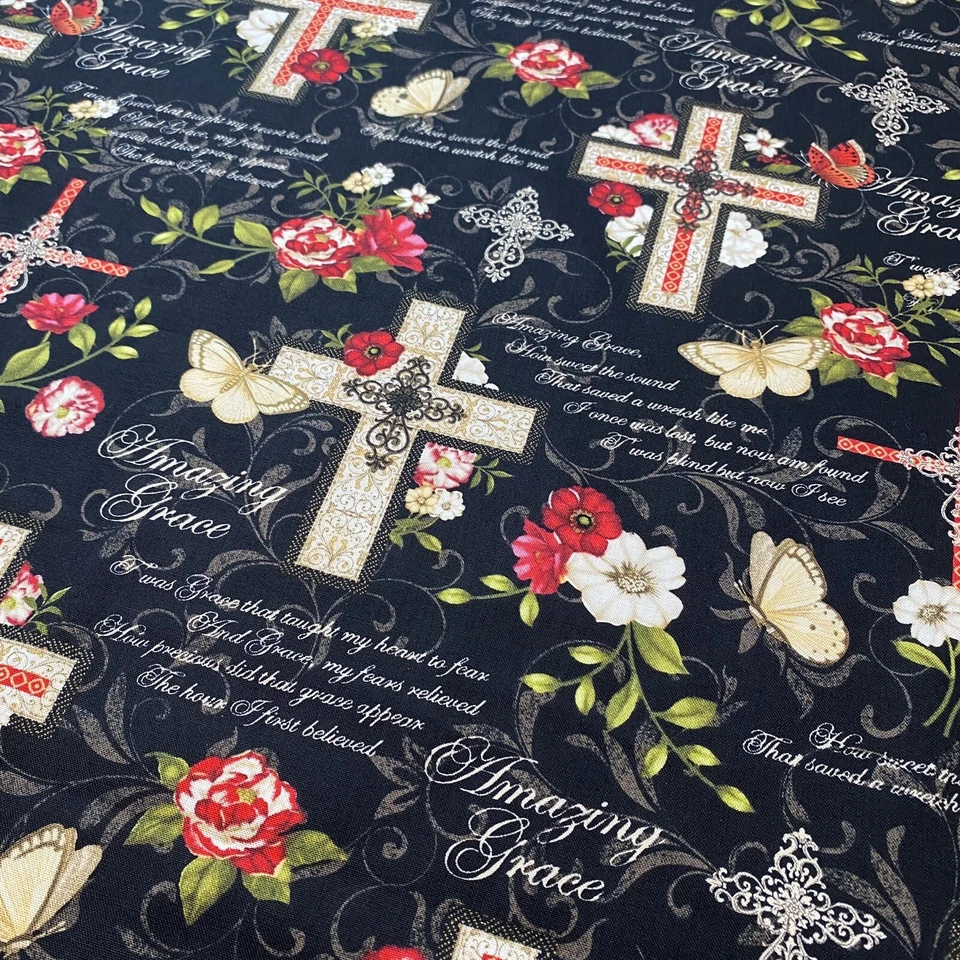 Tecido floral religioso Amazing Grace com versículos bíblicos vendidos por 1/2 jarda - Imagem 4 de 4