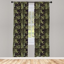 Image of Khaki Curtains 2 Panel Set Camouflage Motif Camo Stains