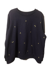Gloria Vanderbilt Women's Navy Blue Embroidered Flower Buds Sweatshirt 2XL LS