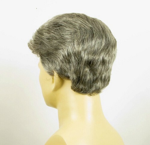 Short Wig For Men Natural Hair Gray White Poly Mesh Ref QUENTIN 44 - Foto 4 di 8
