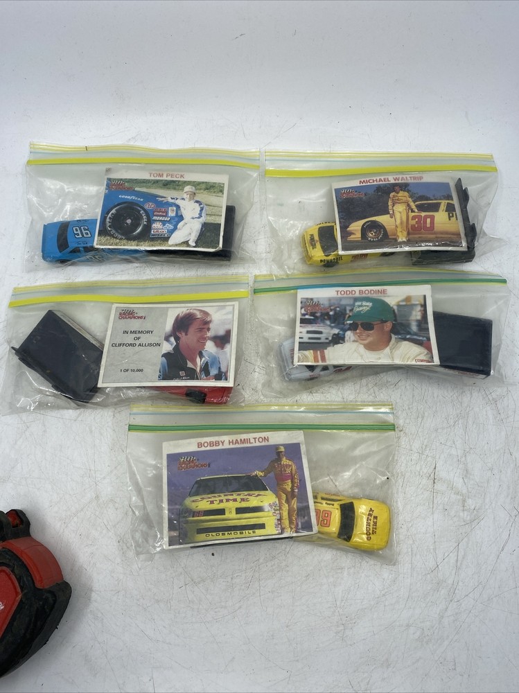 Lot of 5 Vintage Diecast Racing Nascar Stock Cars w Cards/Base