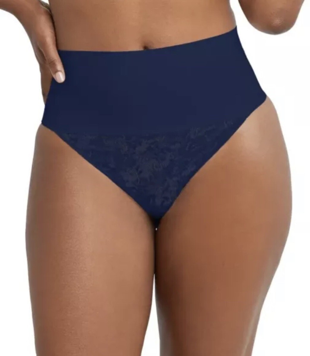 Maidenform Tame Your Tummy Firm Control Navy Lace Thong Panty