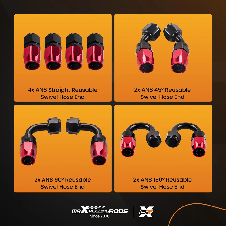 AN8 8AN Aceite Combustible Línea Manguera Extremo Adaptador Kit 16FT - Imagen 2 de 4