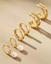 NWT Anthropologie Chunky Mixed Metal Hoop Earrings, Set of 3 SRP $58