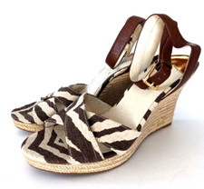 Michael Kors Womens 11 Leather Brown Ankle Strappy Wedge Sandals Animal AO13A