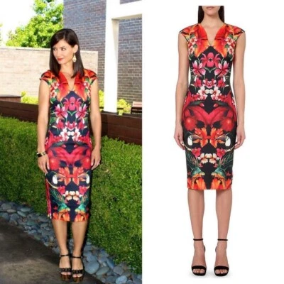 Ted Baker Neuf Tropical Toucan Midi Robe Floral Taille 1 UK8 EUR34 US4 - Photo 1/4