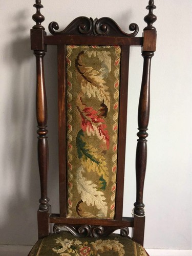Antique Victorian Oak Prayer Nursery Chairs Stunning Tapestry - Picture 8 of 8