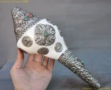Tibet silver Inlay shell turquoise Red Coral eight treasures Shell Trumpet Horn