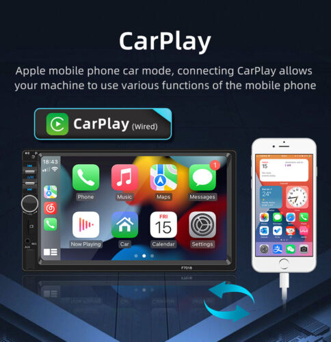 7in Car Stereo Radio Touch Screen 2DIN MP5 Wired Carplay W/8LED Rearview Camera - Picture 7 of 24