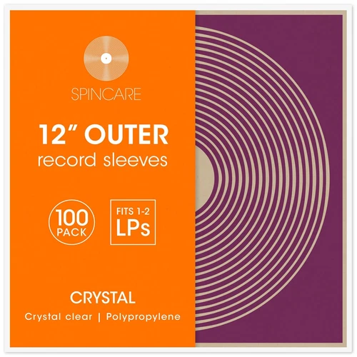 100x 12" SPINCARE Crystal Clear Outer Vinyl Record Sleeves - For 1-3 12 Inch LPs