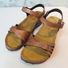 LaGRACE MART Wedge Sandals Womens Sz 6 Brown Tan Leather Buckle Comfort Shoes