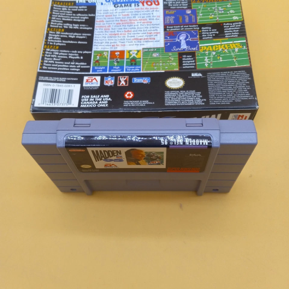 Оригинальная футбольная видеоигра Super Nintendo SNES 1995 John Madden NFL 95 с коробкой+ - Изображение 3 из 4