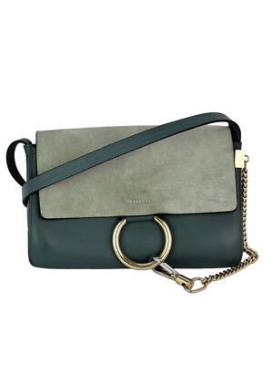 Chloe Faye Chain Suede Leather Gray Blue Crossbody Bag