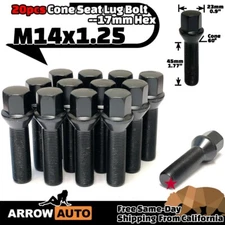 20x Black M14x1.25 Cone Lug Bolt 45mm Shank For 15-20mm Spacers Fit BMW Mini