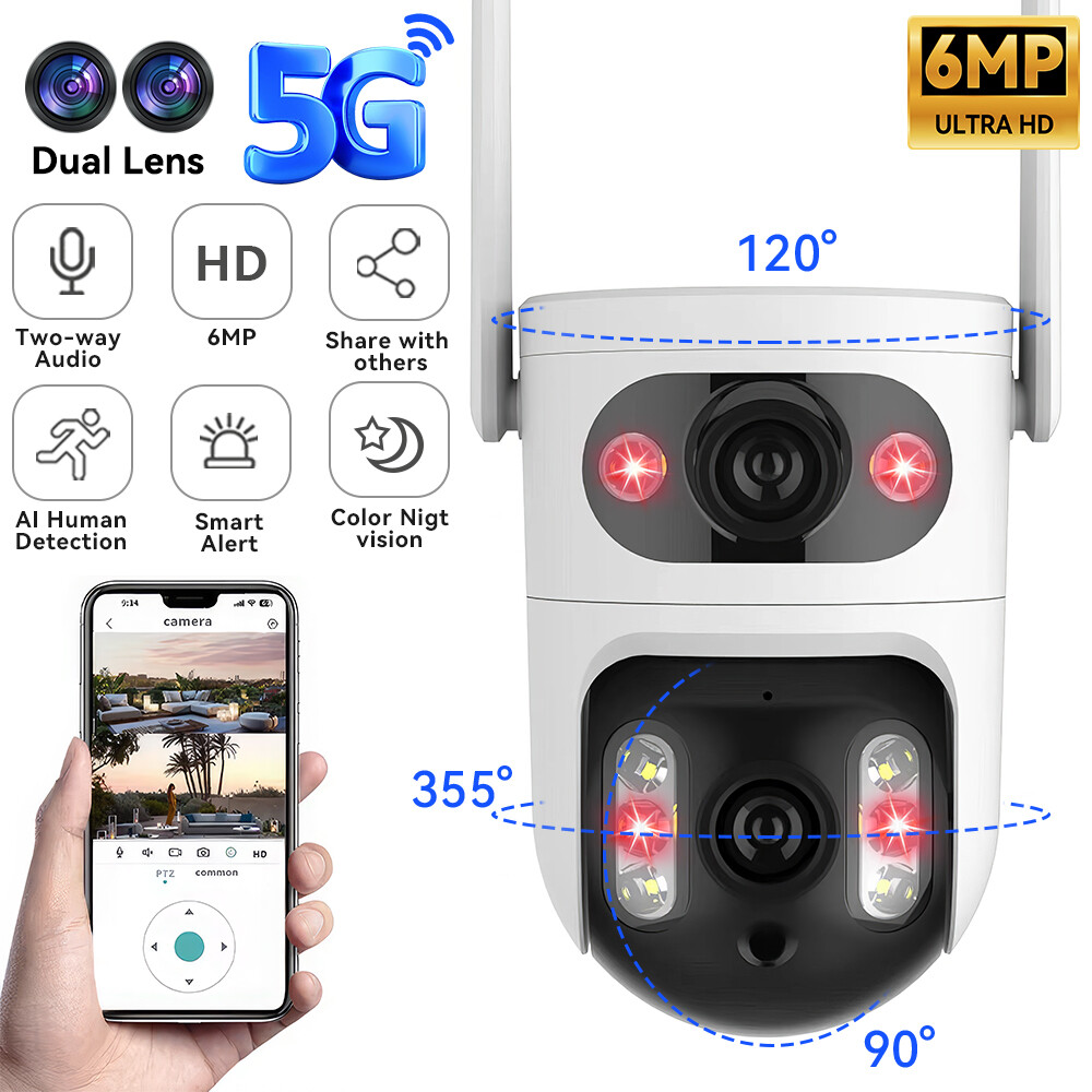 Dual Lens 6MP Security Camera Wireless Wifi Camera Pet/Baby Monitor Night Vision-image