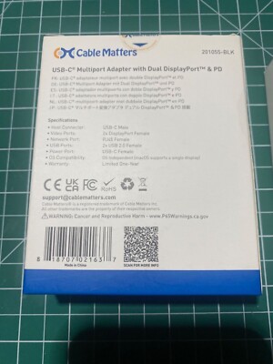 Cable Matters USB-C Multiport Adapter | Dual DisplayPort & PD