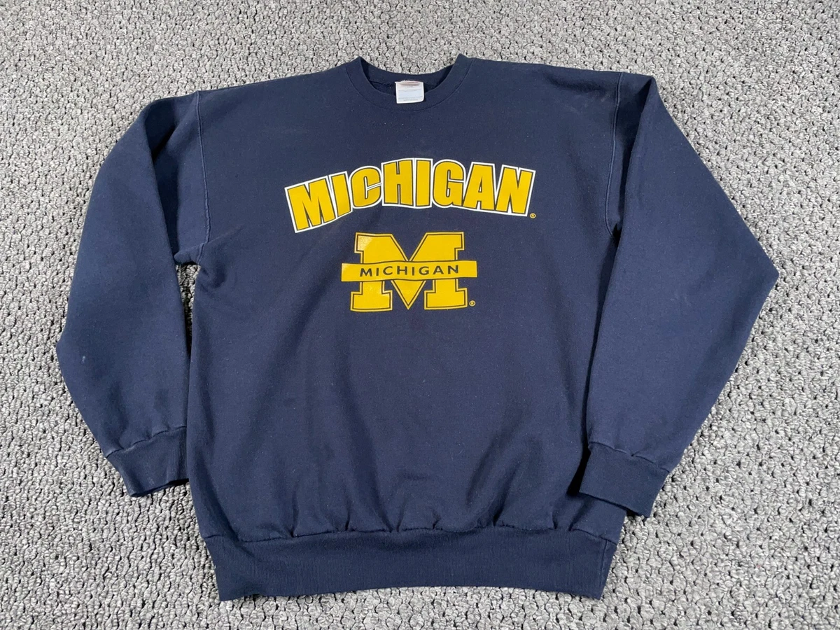 VTG Michigan Wolverines Sweatshirt Adult Large Dark Blue Big Print Crewneck