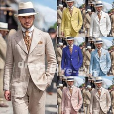 Linen Cotton Men's Suits Formal Dinner Party Wedding Groom Summer Men Tuxedos