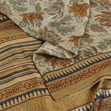 Sanskriti Vintage Sarees Ivory Indian Pure Silk Printed Sari 5Yd Craft Fabric