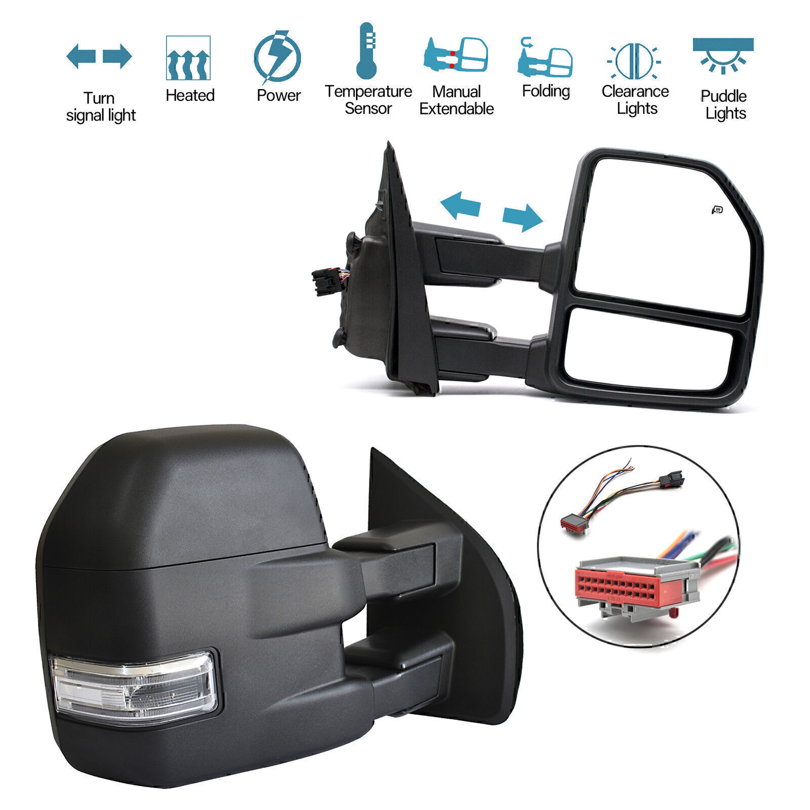 Tow Mirrors Fits 2015-2020 Ford F150 Power Heated LED Signal Lights LH RH Side