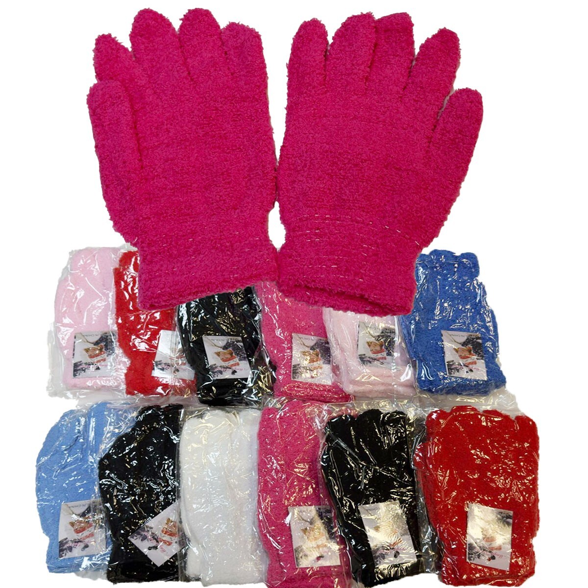 12 Pair Bulk Solid Fuzzy Cozy Warm Winter Magic Gloves Thermal 