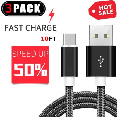 3 Pack 10FT Type C Charger For iPhone 15 Cable Cord Charging USB-C Chargers