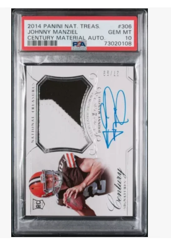Johnny Manziel Panini National Treasures #306 Century Material Autograph-Brand Logo Red 1/1
