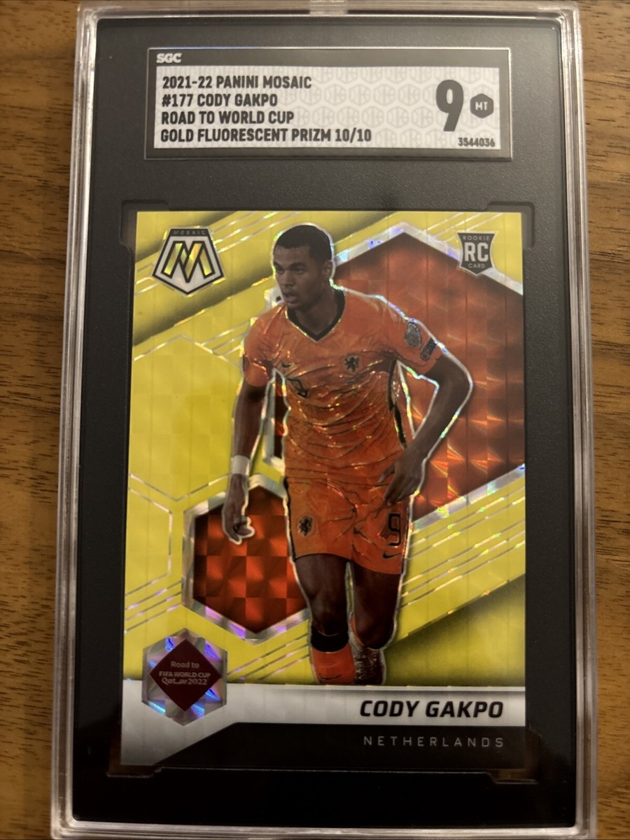 シングルカード Panini Prizm Cody Gakpo RC PSA10 auto 2021-22 Panini Mosaic Gold Fluorescent Prizm #177 Cody Gakpo