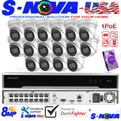 Hikvision 4K 16CH 8MP Security Camera Outdoor System 8MP 2.8mm Lot