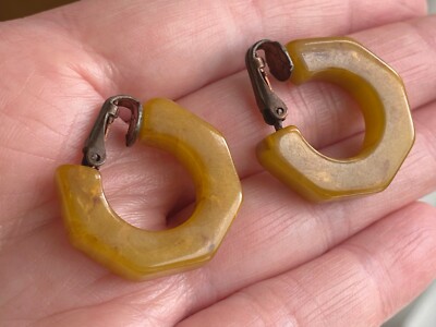 Khaki Bakelite Hoop Earrings, 1950s