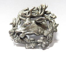 Trachtenschmuck, Vintage, Hirsch im Eichenlaubkranz