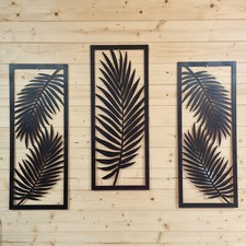 Palm Leaf Wall Art Plaque 3 Piece Set Large Black Wall Art Wooden Home Decor