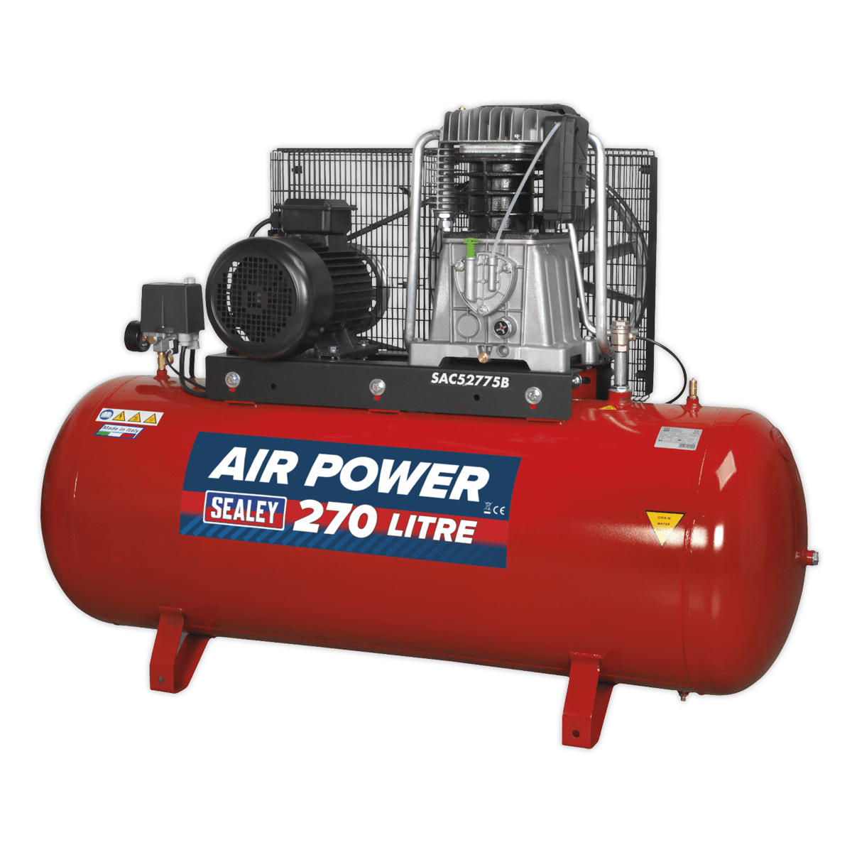 Sealey SAC52775B 270L Belt Drive Air Compressor with Cast Cylinders 7.5hp 3ph