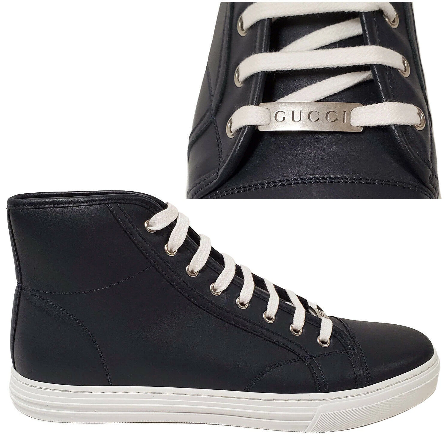 BASKETS GUCCI HOMME HAUT DE GAMME BLEU MICRO CUIR SOUPLE avec LOGO 7,5G US 8
