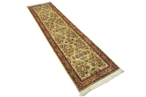 Sarough Teppich 80x300 Handgeknüpft Läufer Ockergrün Floral Wolle Kurzflor Rug - 第 3/8 張圖片