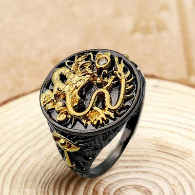 Men's ''The Rising Dragon'' Capitan Collection Black Chinese Ring - Size 10